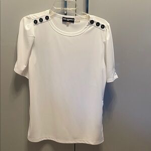 Karl Lagerfeld White Short Sleeve Top with Black Buttons
